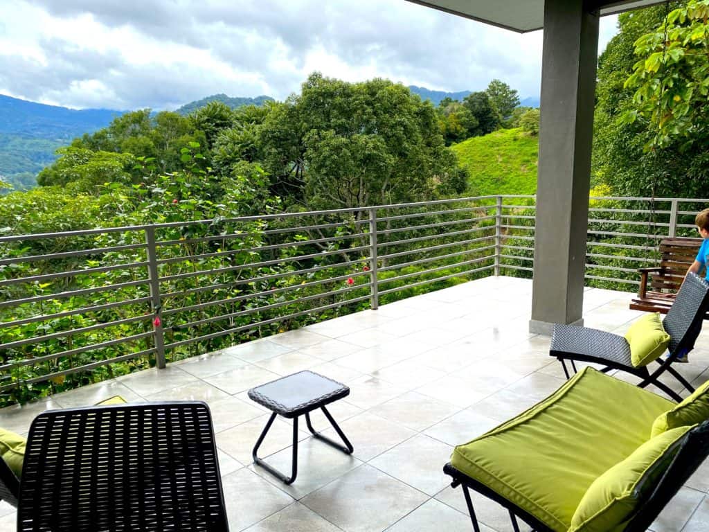 Villa deck overlooking mountains from Boquete Panama, Coffee Estate Inn
